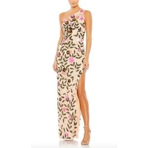Mac Duggal Floral Sequin Maxi Dress - Pink and Gold